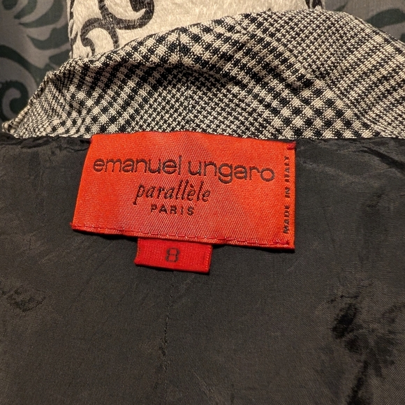 RARE Vintage Emanuel Ungaro Black and White Plaid Blazer Tie Dye Trim - Picture 5 of 10